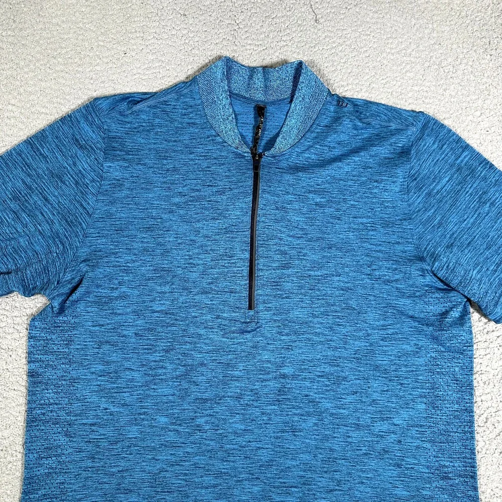 Lululemon Shirt‎ Mens XL Blue Metal Vent 1/4 Zip Pullover Running Wicking Logo